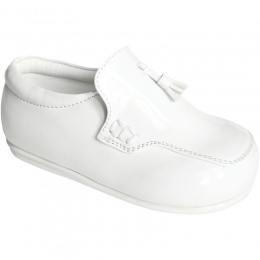 Boys White Patent Smart Tassel Loafers